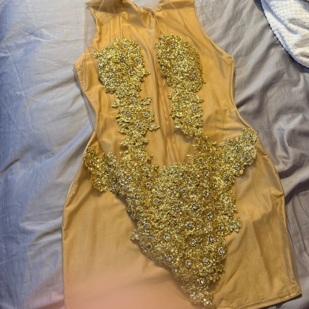 Gold Embellished Sleeveless Dress